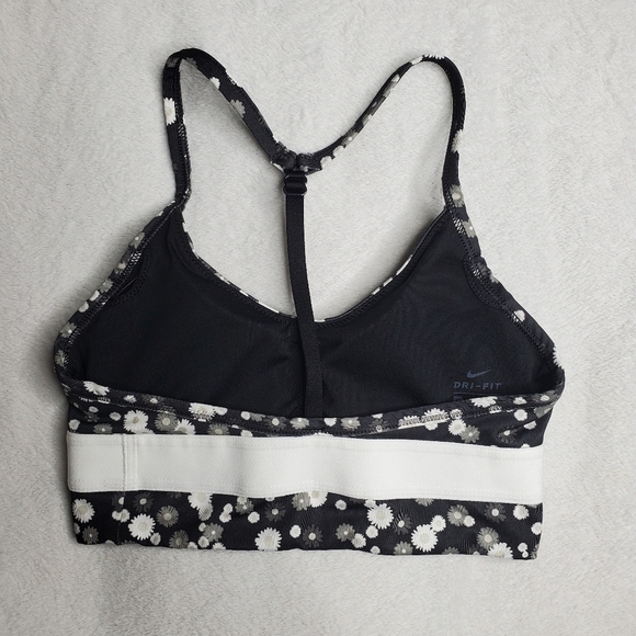 Nike Dri-Fit Indy Black & White Floral Print Swoosh Logo Racerback Sports Bra - Picture 5 of 7